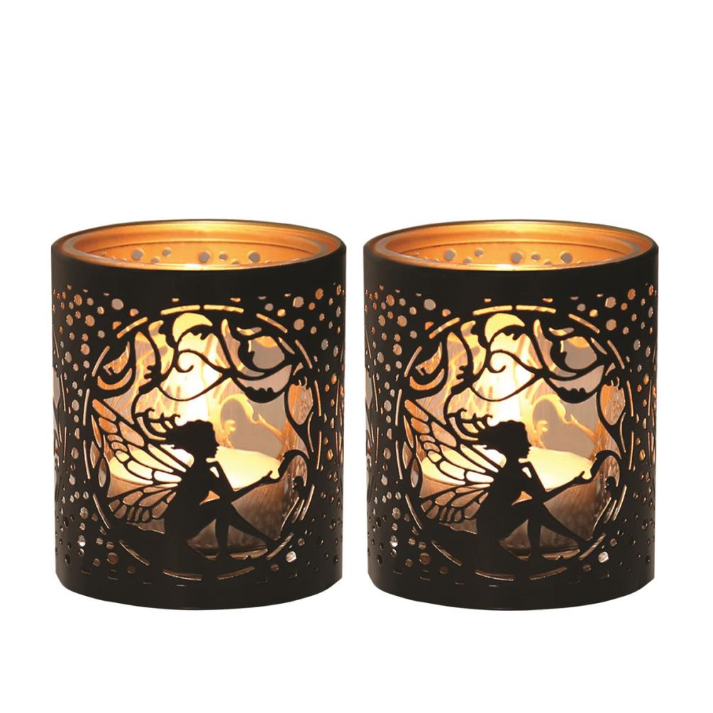 Aroma Black & Gold Fairy 2 Tealight & Votive Holder Set £8.09